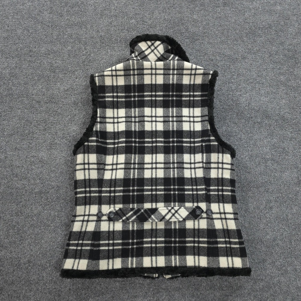 Woolrich Vest Womens Small Black White Moccasin Plaid Wool Fleece Lined Outdoors - Picture 8 of 12